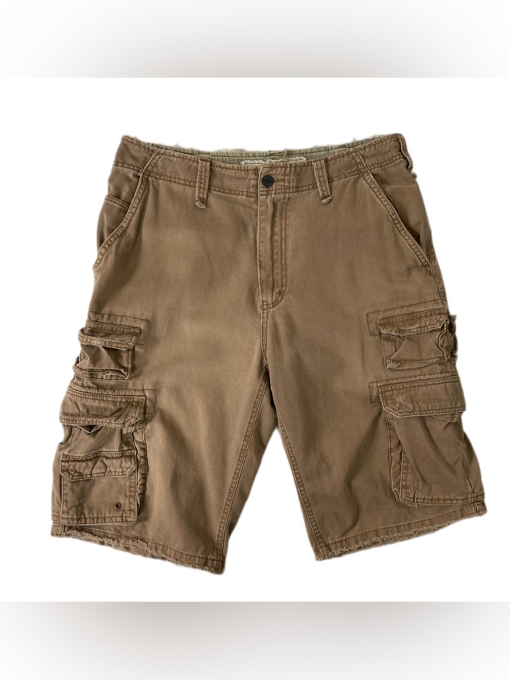 Plugg Mens Shorts Brown Tan Skater Raw Frayed Hem Baggy Army Military Shorts